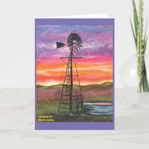 Sandhill Windmill Sunset by Sherry Jarvis Fold  Thank You Card
