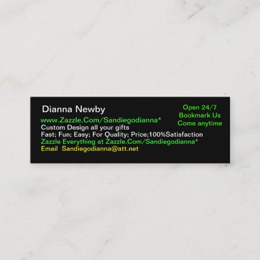 Customizable Sandiegodianna Black and Gold Skinny Business Card