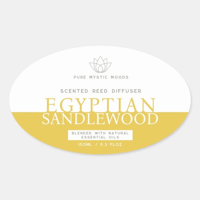 Sandlewood yellow reed diffuser oval product label (Front)