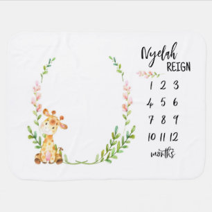 Sandnat Store Personalized Giraffe Baby Milestone  Blanket