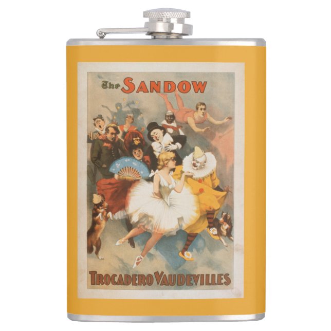 Sandow Trocadero Vaudevilles Carnival Theme Flask (Front)