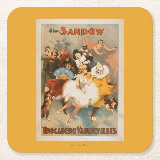 Sandow Trocadero Vaudevilles Carnival Theme Square Paper Coaster (Front)