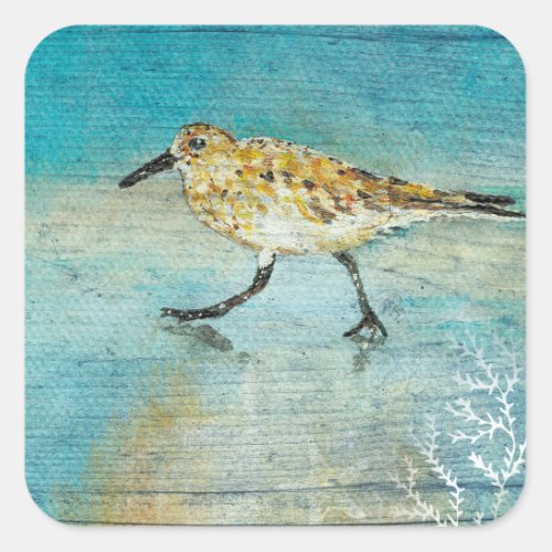 Sandpiper Beach Shorebird Weathered Artwork Square Sticker