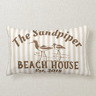 Sandpiper Birds & Stripes Beach House Neutral Lumbar Pillow