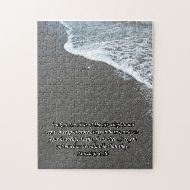 Sandpiper on the Beach with Scripture Jigsaw Puzzle (Vertical)