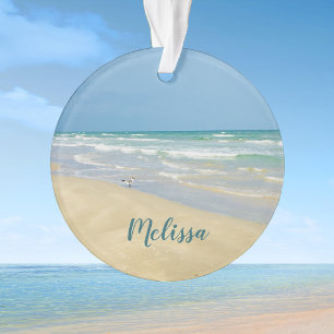 Sandpiper on the Seashore Beautiful Beach Custom Ornament