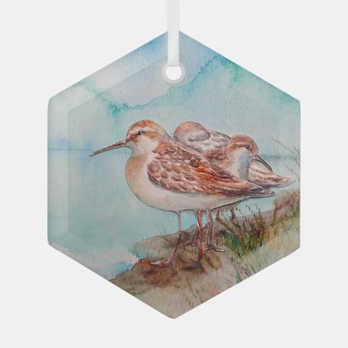Sandpiper Shore Bird Ocean Sea  Watercolor Art  Glass Ornament