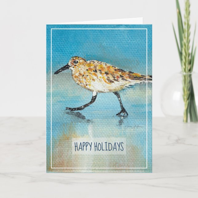 Sandpiper Shorebird Coastal Beach Happy Holidays C Card (Front)