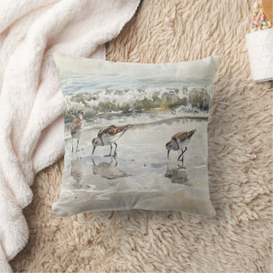 Sandpipers Beach Art Watercolors  Throw Pillow