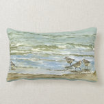 Sandpipers beach bird watercolor in sea blue green lumbar pillow<br><div class="desc">Sea blue green beach scene with Sandpipers.  Created from an original watercolor painting by Kathie Kemp.</div>