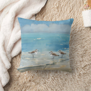 Sandpipers Beach Ocean Throw Pillow