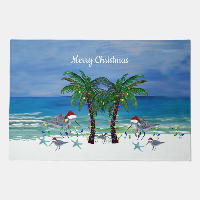 Sandpipers Christmas beach door floormat rug. Doormat (Front)