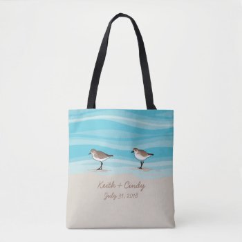 Sandpipers On Beach Wedding Date Names In Sand Tote Bag by DuchessOfWeedlawn at Zazzle