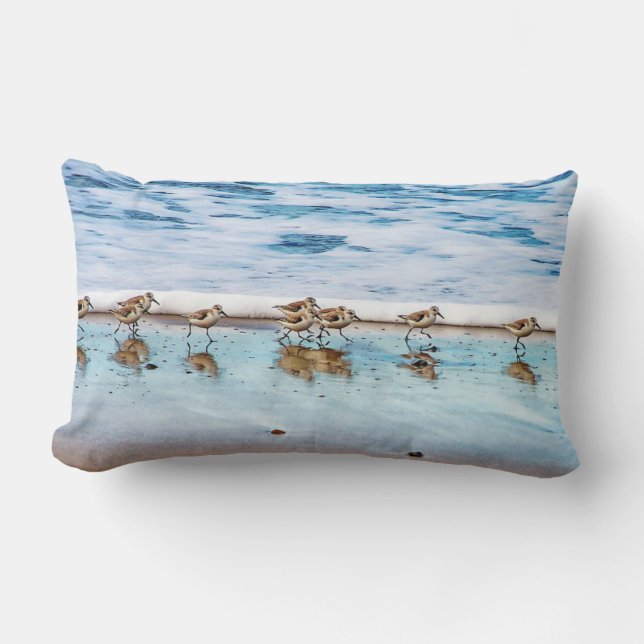 Sandpipers Running Along The Beach Lumbar Pillow (Front)