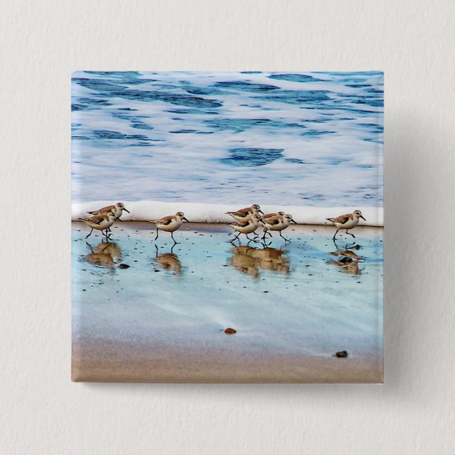 Sandpipers Running Along The Beach Pinback Button (Front)