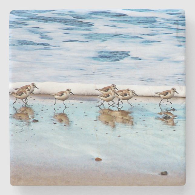 Sandpipers Running Along The Beach Stone Coaster (Front)