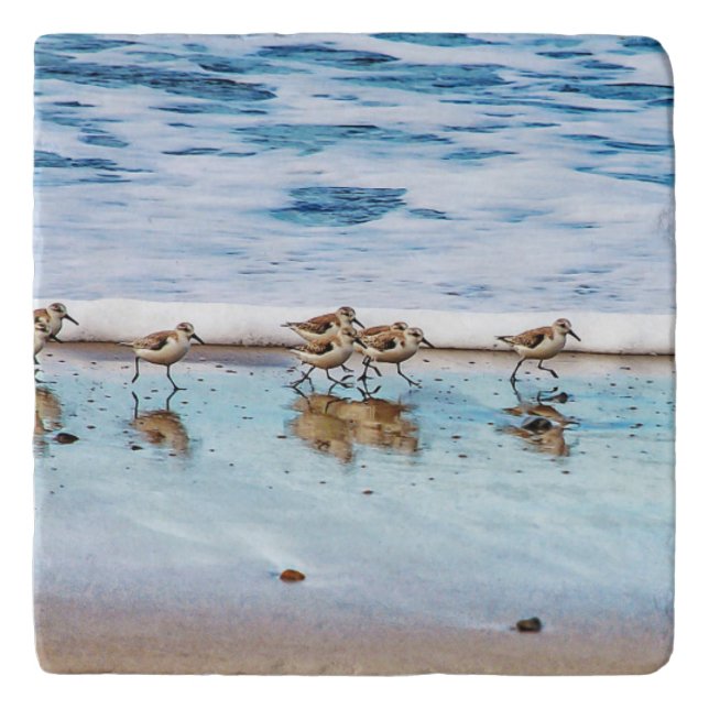 Sandpipers Running Along The Beach Trivet (Front)