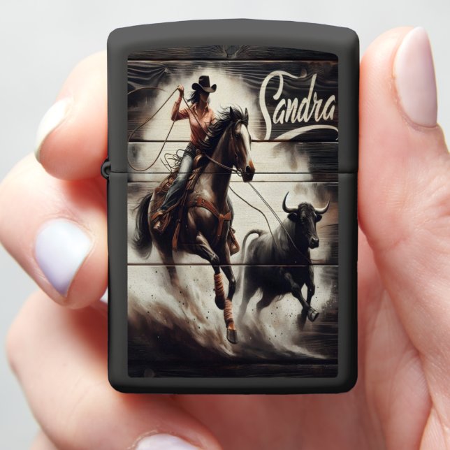 Sandra Cowgirl's Rodeo Chase Zippo Lighter (In Hand)