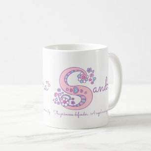 Sandra name meaning heart flower S monogram mug