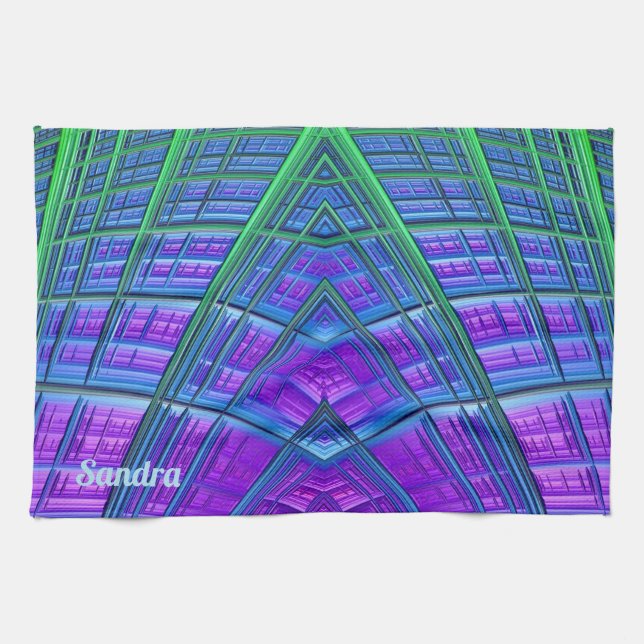 SANDRA ~ TeaTowelsPurple Green Blue Personalized Kitchen Towel (Horizontal)