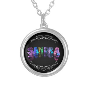 Sandra - The Name Sandra in 3D Lights (Photograph Silver Plated Necklace