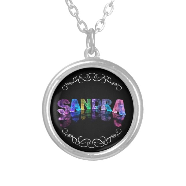 Sandra  - The Name Sandra in 3D Lights (Photograph Silver Plated Necklace (Front)