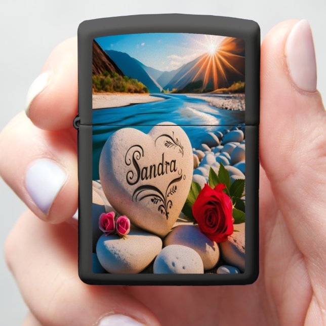 Sandra's River Heart Zippo Lighter (In Hand)