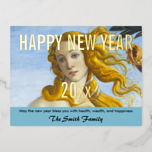 Sandro Botticelli _ Birth of Venus Happy New Year Foil Holiday Postcard