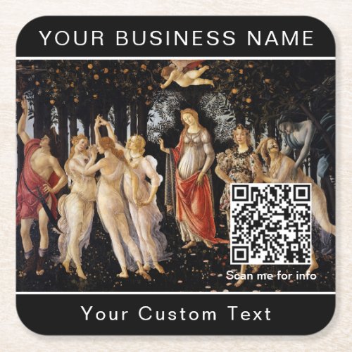 Sandro Botticelli _ La Primavera _ QR Code Square Paper Coaster