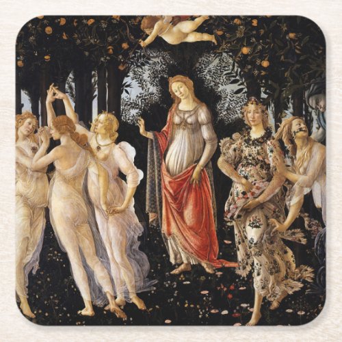 Sandro Botticelli _ La Primavera Square Paper Coaster