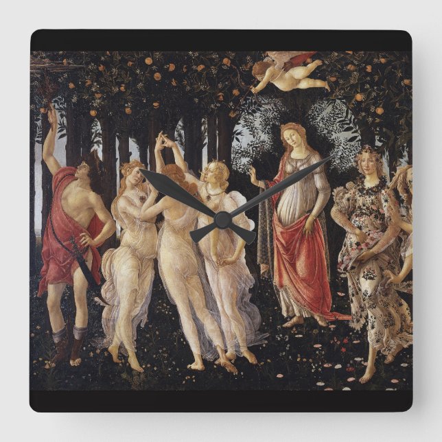 Sandro Botticelli , Primavera(Spring) ス ク エ ア 壁 時  Square Wall Clock (Front)