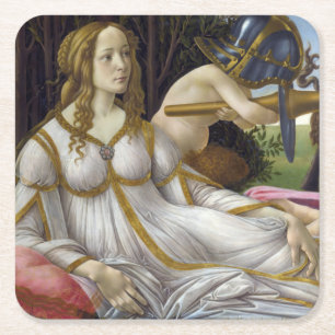 Sandro Botticelli - Venus and Mars, left side Square Paper Coaster