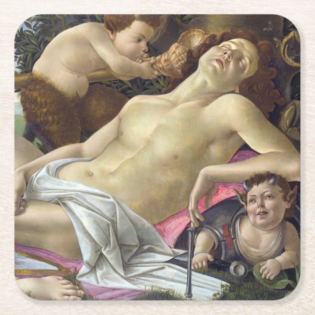 Sandro Botticelli - Venus and Mars, right side Square Paper Coaster (Front)