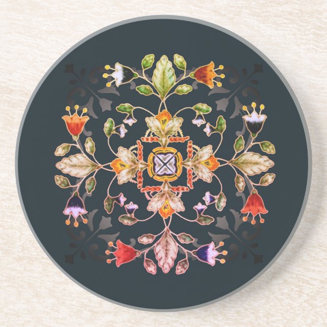 Sandstone Bar Coaster - Fiori Dark (Front)