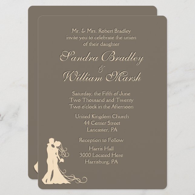 Sandstone Brown and Cream Wedding Invitation (Front/Back)