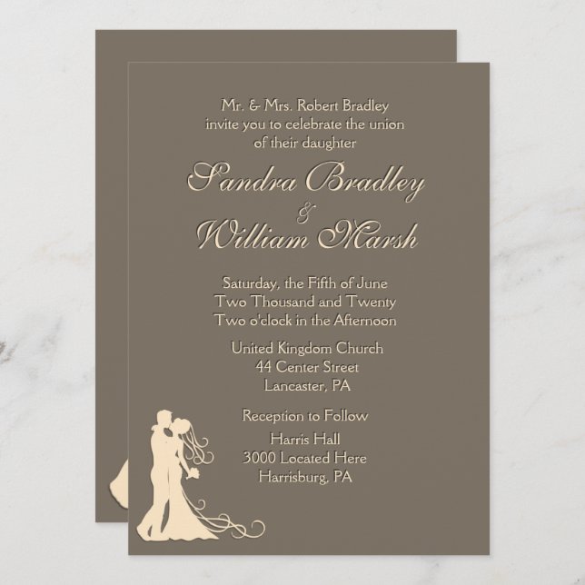 Sandstone Brown and Cream Wedding Invitation (Front/Back)