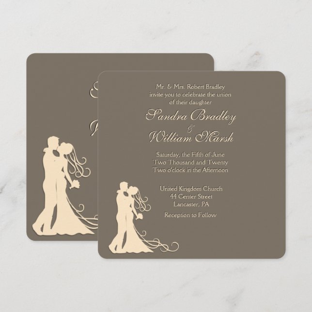Sandstone Brown and Cream Wedding Invitation (Front/Back)