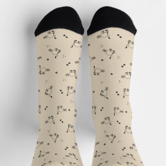Sandstone Cat Line Art Pattern Socks