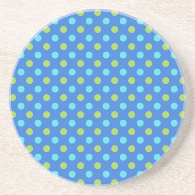 Sandstone Coaster: Blue Moons Polka Dots Pattern Drink Coaster (Front)