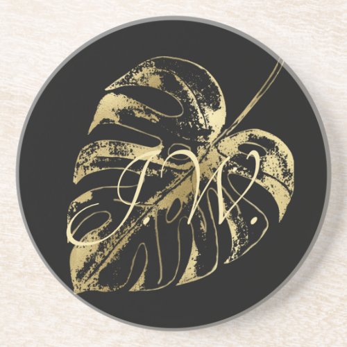 Sandstone Coaster Elegant Black and Gold Design Coaster