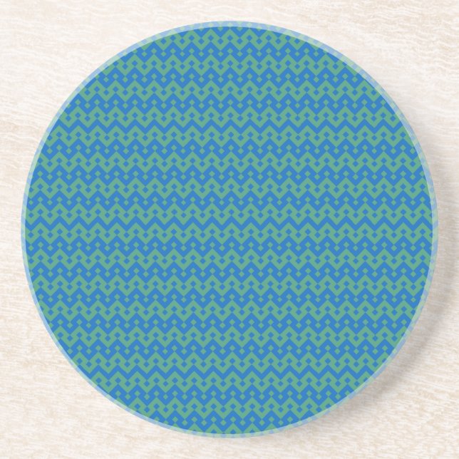 Sandstone Coaster, Emerald and Blue Geometric Drink Coaster (Front)