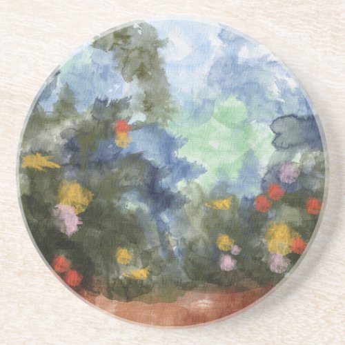Sandstone Coaster Flowered Path Watercolor Drink Coaster