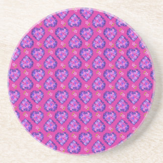 Sandstone Coaster, Hearts Flowers, Magenta, Mauve Coaster