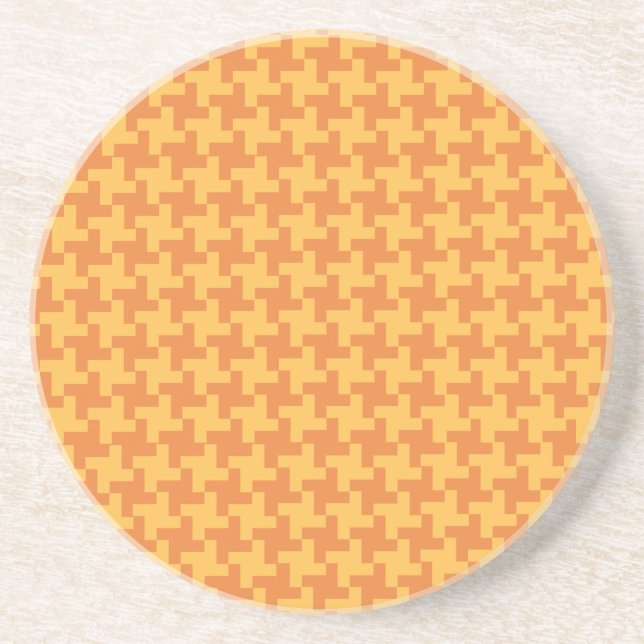 Sandstone Coaster, Orange Dogstooth Check Drink Coaster (Front)