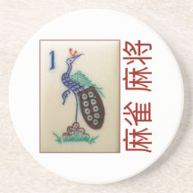 Sandstone coaster – Peacock tile with 麻雀 麻将
