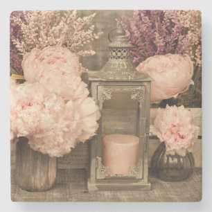 Sandstone Coaster  Peonies, Lanterns and Crates