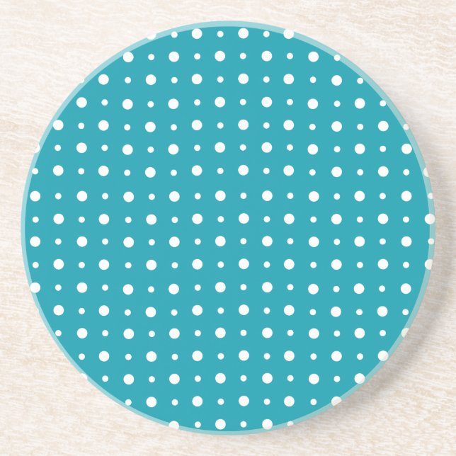 Sandstone Coaster, Polka Dots, White on Teal Drink Coaster (Front)