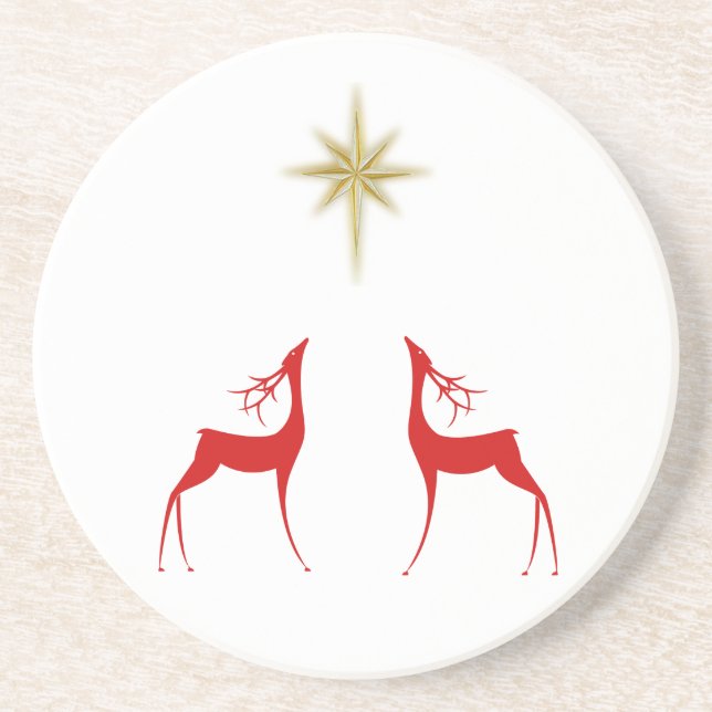Sandstone Coaster--Red Reindeer Drink Coaster (Front)