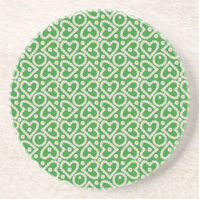 Sandstone Coaster to Customize, Daisy Chains Green (Front)