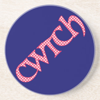 Sandstone Coaster, Welsh Cwtch, Check on Blue Drink Coaster